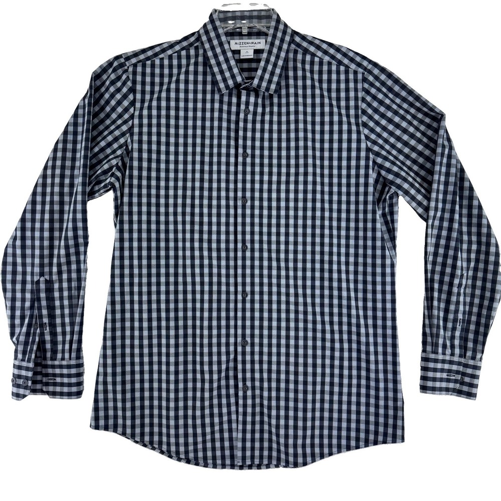 Mizzen+Main Stetch Button Up Shirt Mens XL Trim Black‎ Gray Gingham